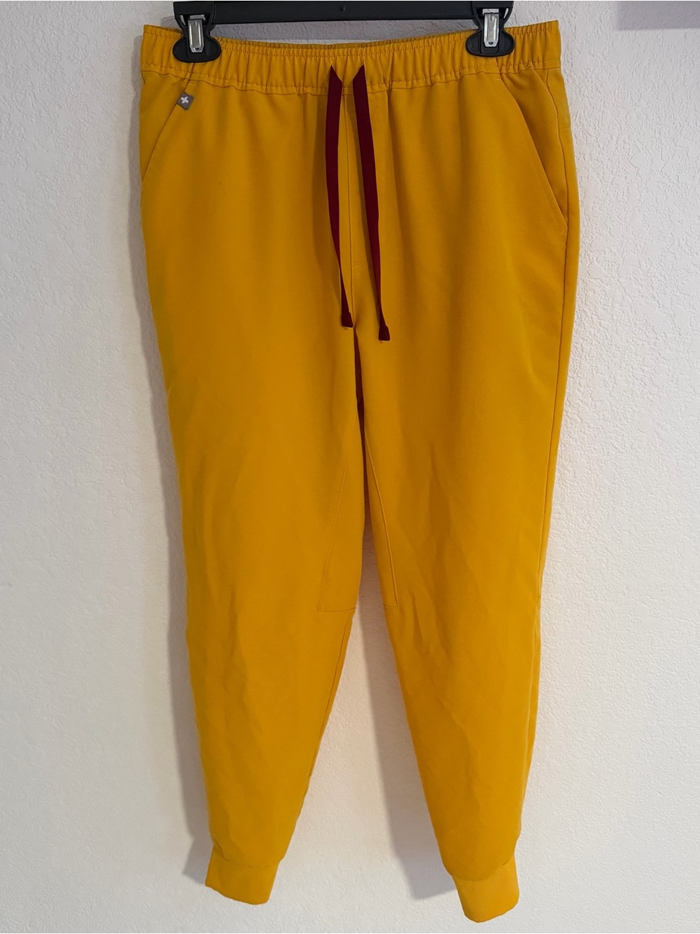 Figs Yellow Scrub Joggers with Maroon Drawstring